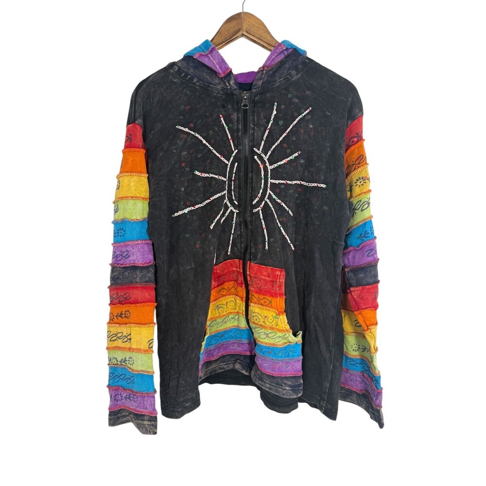 Rising International Patchwork Pixie Jacket Sz 3XL Boho Hippie Celestial Rainbow